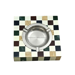 Handcrafted Eco-Friendly Resin Inlay & Metal Classic Design Cigar Ashtray Premium Square Smoking Accessory Office and Home Decor - Product Image 1