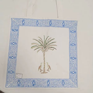 Bolso Tote de Lona de Algodón Hecho a Mano con Cadena y Diseño de Palmera Tropical, Bolso de Hombro con Borde Geométrico, Ecológico para Compras - Product Image 1
