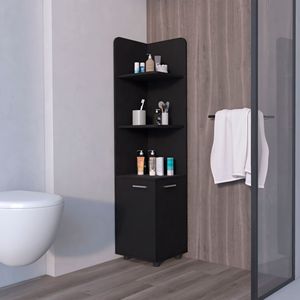 Mobiletto da bagno nero a 2 ante con 3 ripiani angolari - Product Image 1