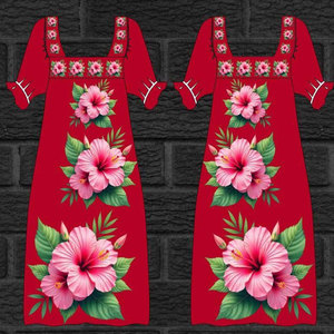 Nuevo Estilo Vestido Mumu Micronésico Personalizado con Estampado Floral Sólido Polinesio, Ecológico, Transpirable, Cintura Natural, Corto - Product Image 5