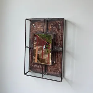 Decorative Metal Wall <b>Mirror</b> Shelf Industrial Style <b>Rectangular</b> Hanging <b>Mirror</b> Display Shelf Home Bedroom Living ARTISAN DESIGN - Product Image 1