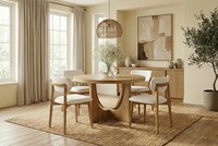 Table basse moderne ronde en bois de caoutchouc avec 4 chaises, design décoratif, garantie 1 an, mobilier de salon 4 places
