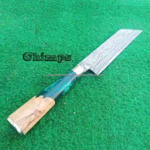 Couteau de cuisine professionnel forgé de qualité supérieure, écologique, personnalisé, en acier Damas, avec manche en bois d'olivier - Product Image 5