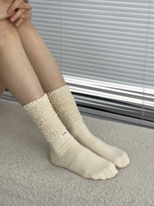 AEND <b>Slouch</b> Knitted Crew <b>Socks</b> <b>Women</b> Solid Color Thick Cotton Blend Breathable Daily Wear Autumn Style - Product Image 3