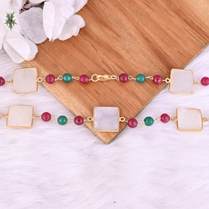สร้อยคอลูกปัดประดับด้วยไวท์ดรูซี่ เกรนออนิกซ์ และฟิวเซียคาลเซโดนี - Product Image 4