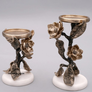 Artisan Timeless Candle Holder Adds Elegant Stylish Flower Design Gold Finish To Living Bedroom And Dining Spaces - Product Image 1