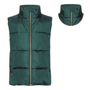 Men's Dark Green Puffer Vest Stand Collar Zipper Closure Windproof Casual Winter Outerwear <b>Sleeveless</b> <b>Jacket</b> - Product Image 4