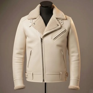 Veste bomber en peau de mouton véritable pour homme, style aviateur - Product Image 3