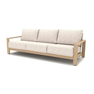Sofá Minimalista de Madera para Exteriores de Tres Plazas con Cojín Beige, Muebles de Jardín Duraderos - Product Image 1