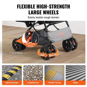 Poussette pour chien à guidon réversible à 4 roues avec panier de rangement à fermeture éclair Capacité de poids 44lb Noir + Gris pour chiens de voyage Chats - Product Image 3