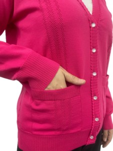 Cardigan en tricot pour femme, col en V, broderie, poches, fermeture à boutons, manches longues, vêtements décontractés d'hiver, laine/acrylique, couleur unie - Product Image 4