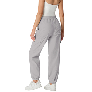 Pantalon cargo gris pour femme, taille mi-haute, cordon de serrage, taille élastique, coupe ample, longueur complète, en coton, décontracté, avec poches - Product Image 5
