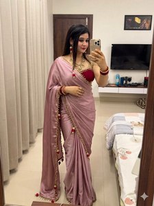 Sari en soie pure Rangoli, style Jumka, avec dentelle et broderie de perles traditionnelles, élégant, avec chemisier en satin, pour femme, vert pistache, idéal pour les fêtes. - Product Image 5
