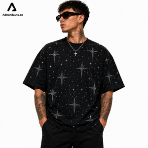 T-shirt personnalisé avec strass sur toute la surface |   T-shirt streetwear surdimensionné de luxe avec strass, fabricant de marques privées - Product Image 1