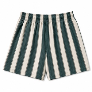 Pantalones Cortos de Boxeo Unisex de Corte Regular con Rayas Verticales Verdes y Crema, de Poliéster/Nailon de Secado Rápido - Product Image 1