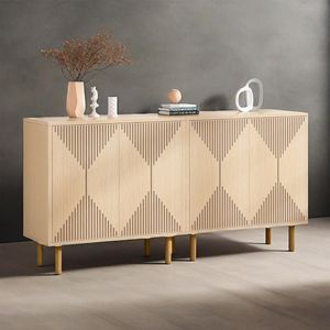 Buffet classique de 59 pouces en bois naturel, meuble de rangement autoportant pour salon - Product Image 1