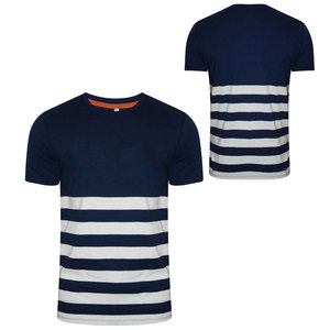 เสื้อยืดลายทางผู้ชายแบบกำหนดเองพร้อมโลโก้ด้านหน้า |   เพอเรีย อินดัสทรี ขายส่งเสื้อผ้าฝ้ายคอกลมลำลองและชุดกีฬา - Product Image 3