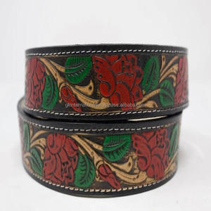 Export Quality Wholesale supply Western <b>leather</b> tooling <b>for</b> unisex hand carved floral embossed tooled <b>leather</b> <b>belt</b> - Product Image 1