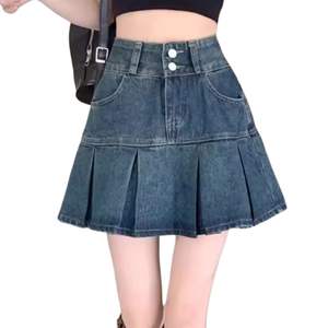 Falda Vaquera Mini Azul Personalizada de Moda Casual para Mujer, Cintura Alta, Plisada, con Cinturón, Calidad Premium, Faldas Vaqueras de Verano - Product Image 4