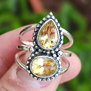 Citrine 925 Sterling Silver <b>Boho</b> Statement Promise <b>Ring</b> for Women Yellow Gemstone Oval and Pear November Birthstone Month - Product Image 5