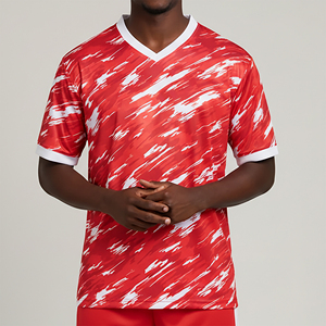 Camiseta de Fútbol Roja con Cuello en V para Hombre, Marca BRAND, Manga Corta, Impresión Sublimada, Transpirable, Ropa Deportiva de Poliéster para Adultos, Todas las Temporadas - Product Image 6