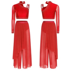 Conjunto de Ropa de Danza Lírica <span class=keywords><strong>para</strong></span> Mujer, Top Corto y Pantalones Holgados, Ropa de Danza <span class=keywords><strong>para</strong></span> Actuaciones en Escenario, Danza Moderna - Product Image 4