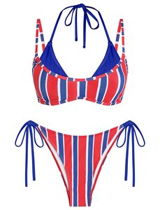 Ensemble de bikini à pois personnalisé pour femmes, maillot de bain double couche à bretelles croisées, vente en gros OEM - Product Image 1