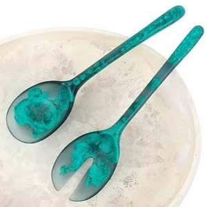 Ensemble de cuillères en résine unique pour la cuisine et les cadeaux, avec un design sculpté à la main, des tourbillons et des détails en nacre - Product Image 1