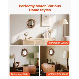 Miroir mural en bois rustique de 12 pouces, style bohème, esthétique soleil éclatant, pour chambre à coucher, salon, entrée - Noir carbonisé pour nouvelle maison - Product Image 2