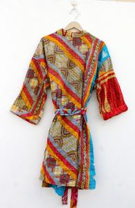 Nueva llegada indio hecho a mano viejo Kantha edredón Kimono chaqueta clásica Kimono largo con cinturón y chaqueta de cuello grande para mujer - Product Image 3
