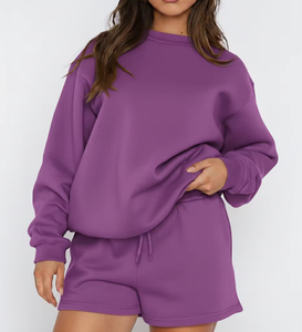 Women's Casual Two Piece <b>Shorts</b> Set Long Sleeve and <b>Shorts</b> Outfit Drawstring Streetwear Summer Set Wholesale - Product Image 2