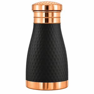 Botella de Agua de Cobre Martillado Ecológica Premium, Forma Cónica, Acabado Negro, Textura en Relieve, Tapa de Rosca de Cobre, Reutilizable, Térmica - Product Image 1