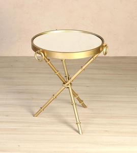 Gold Mirrored Console <b>Table</b> with <b>Bamboo</b> Style Tripod Base Contemporary Living Room Furniture - Product Image 1