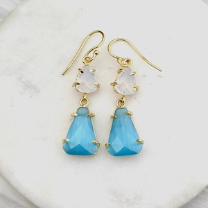 Classic 18K Gold Plated Drop Earrings With Quartz <b>Stones</b> Water Drop Shape For Women Everyday Wear - Product Image 3