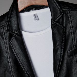 Veste en cuir PU pour homme, style motard vintage décontracté, avec boutons et poches, pour l'automne - Product Image 3