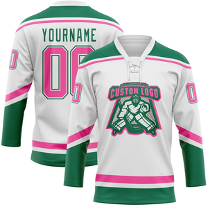 Maillot de hockey sur glace blanc pour hommes, col en V, manches trois quarts, impression sublimée, vêtement en polyester anti-humidité - Product Image 6