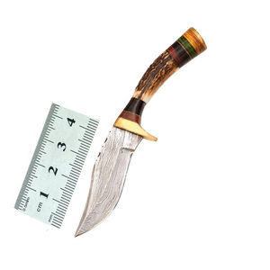 Couteau de chasse OEM en acier Damas fait main avec manche en os et bois, taille personnalisable, lame fixe, couteau de camping et de dépecage - Product Image 2