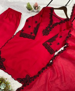 ชุดปักลายมูล ชานเดรี แบรนด์ริชลุค พร้อมกางเกงปาลาซโซ่และผ้าคลุมไหล่ สำหรับงานเทศกาล ราคาขายส่ง เสื้อผ้าชาติพันธุ์ สีแดง - Product Image 5