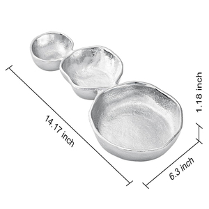 Ensemble de 3 bols décoratifs en laiton robuste, finition argent brillant, pour snacks, chips et trempettes, idéal comme centre de table - Product Image 4