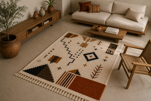 Custom Handmade Moroccan Geometric Tribal Wool <b>Rug</b> Hand Knotted <b>Boho</b> Area Carpet with Fringe for Living Room - Product Image 6
