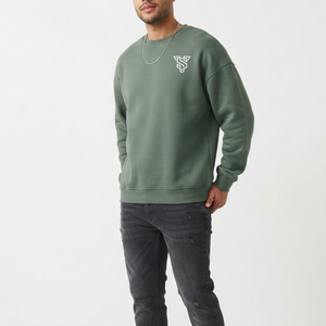 Sudadera de Cuello Redondo para Hombre, Corte Holgado, Logotipo Bordado, Color Sólido, Informal, Felpa, 100% Algodón, Transpirable, Ropa de Invierno - Product Image 4