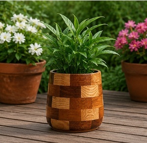 Maceta de Madera a Cuadros Hecha a Mano para Plantas de Interior, Maceta Moderna de Madera Maciza, Ecológica y Decorativa para Escritorio - Product Image 2