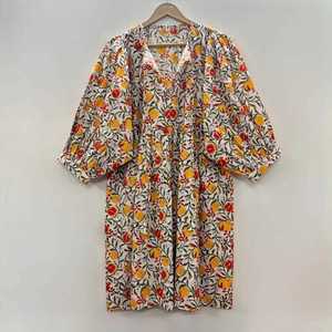 Vestido Mini de Algodón Ecológico con Estampado Floral Hecho a Mano, Estilo Chinoiserie, Lavable, Bohemio, Formal para Oficina - Product Image 1