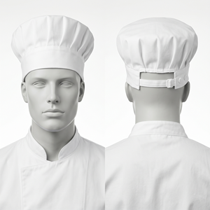 Gorro de Chef Profesional de Polialgodón Blanco de 240 GSM, Gorro de Cocina Resistente con Correa Ajustable, Gorras con Logotipo Personalizado, Protectores de Cabello Bordados - Product Image 1