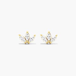 ต่างหูเม็ดเดี่ยวประดับเพชรรูปดอกบัวสีทองคำขาว14K - Product Image 4