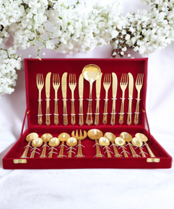 <b>Golden</b> <b>Cutlery</b> <b>Set</b> With Spoon Fork Knife Minimalist Design For Dining Metal Tableware - Product Image 1