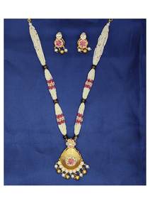 Elegante Juego de Collar con Cuentas Plateadas y Perlas Blancas y Rosas, Colgante Tradicional Chapado en Oro Antiguo y Pendientes a Juego - Product Image 2