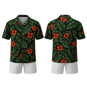 Chemise en satin tissé à imprimé floral de style safari pour homme, 100% polyester, respirante, séchage rapide, vêtements de plage d'été, manches courtes - Product Image 4