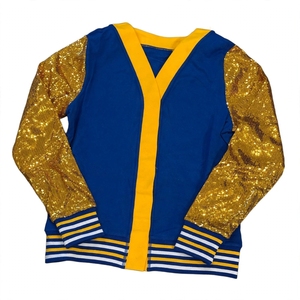 Wholesale <b>Women</b> Royal Blue Gold Sequin Sleeve Varsity <b>Cardigan</b> V Neck Button Up Knit Sweater Custom Logo Team Spirit Fall Winter - Product Image 4