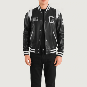 Unisex Eco-Friendly Waterproof PU <b>Leather</b> Varsity <b>Jacket</b> with Embroidered U Logo American Flag Patch Preppy Style <b>Winter</b> Wear - Product Image 4